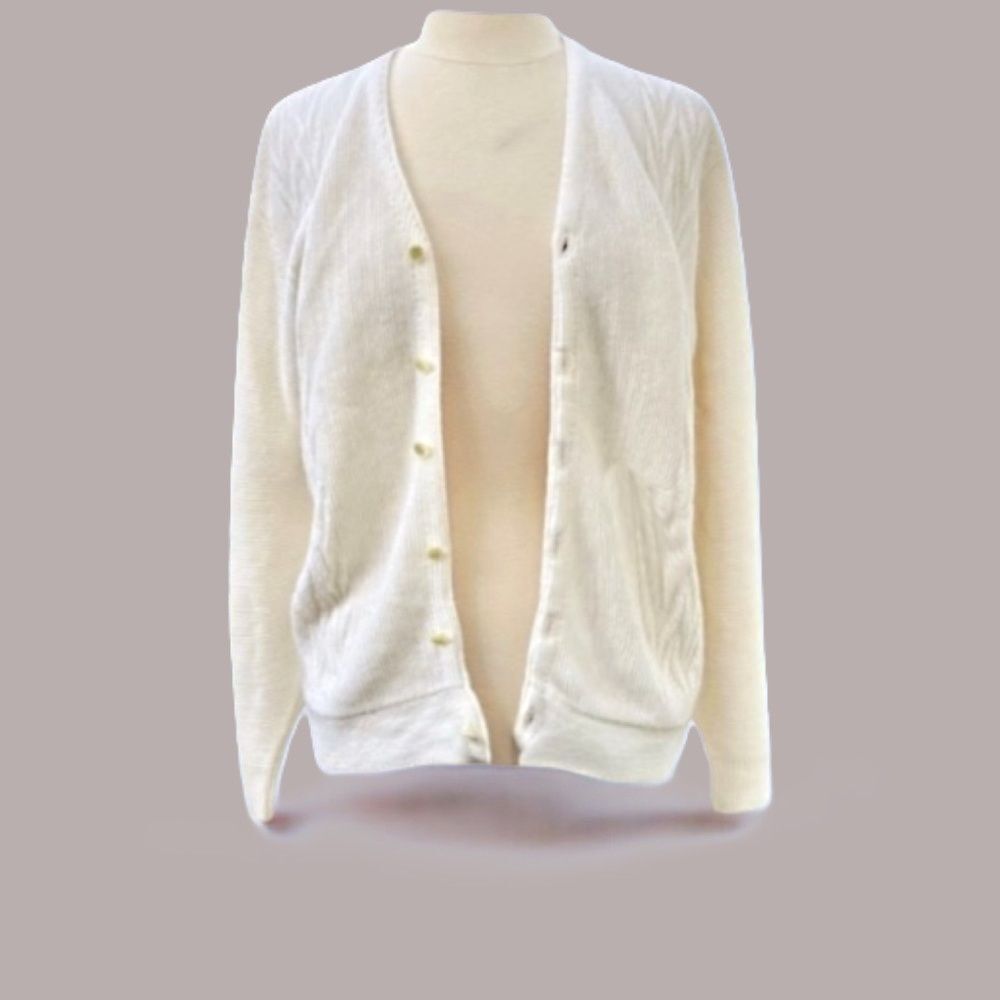 Vintage 50’s 60’s Rugby Sportswear Ivory Cardigan Size Medium Sweater Unisex